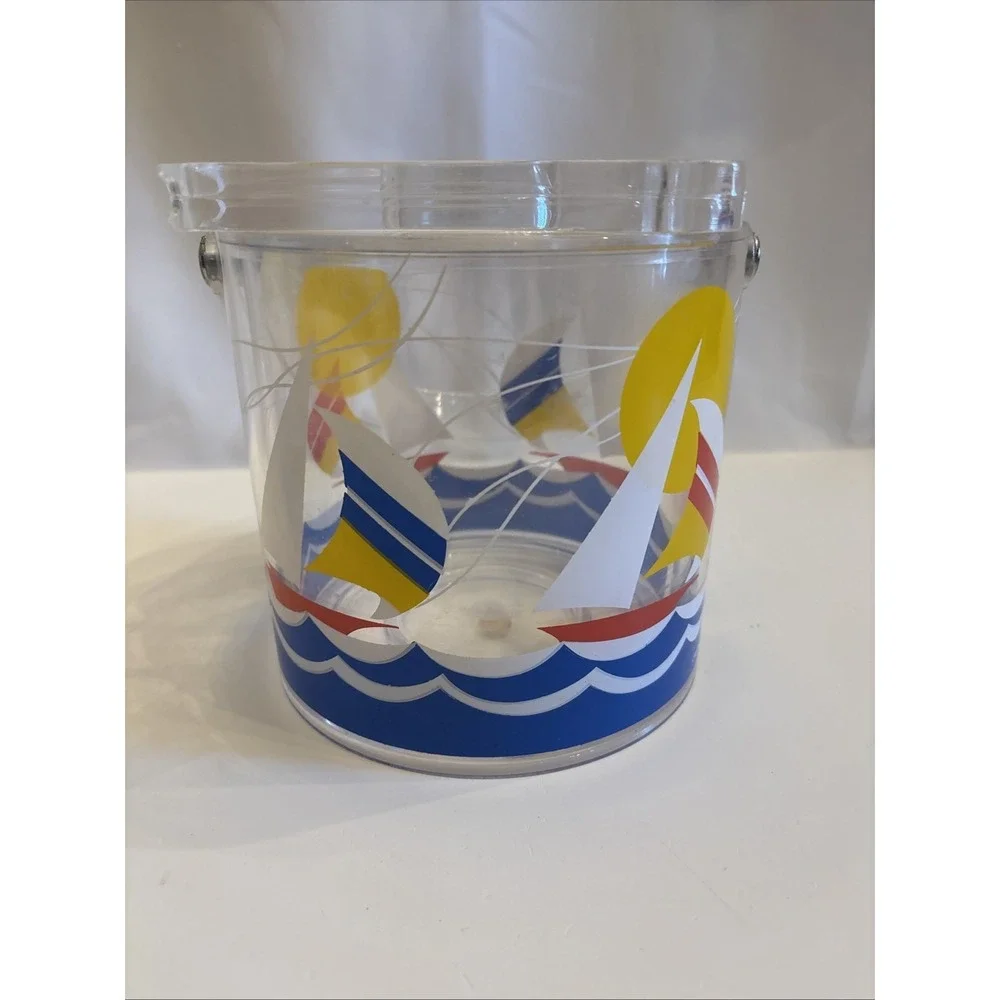 VTG 1990's Wellington SailBoat & Lighthouse Acrylic Pitcher/IceBucket‎ Tongs